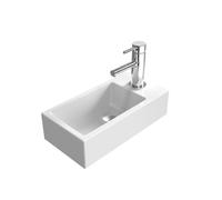 EMKE Lavabo Suspendido 405 x 205 x 105 mm - Lavabo Compacto y Elegante para Pequeños Baños y WC de Invitados - Grifo a la Derecha, Instalación en la Pared, Blanco Brillante