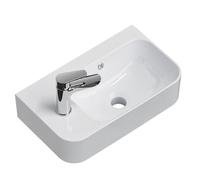 EMKE Lavabo Suspendido 450 x 265 x 155 mm - Lavabo Compacto y Elegante para Pequeños Baños y WC de Invitados - Grifo a la Izquierda, Instalación en la Pared, Blanco Brillante