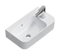 EMKE Lavabo Suspendido 450 x 265 x 156 mm - Lavabo Compacto y Elegante para Pequeños Baños y WC de Invitados - Grifo a la Derecha, Instalación en la Pared, Blanco Brillante