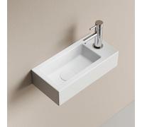 EMKE Lavabo Suspendido Blanco Brillante 37 x 17,8 cm,Grifo a la Derecha