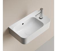 EMKE Lavabo Suspendido Blanco Brillante 45,5 x 27 x 15 mm, Lavamanos Rectangular de Pared Fondo Reducido, Pica de Cerámica con Grifo a la Derecha para Baño Pequeño (Solo Lavabo)