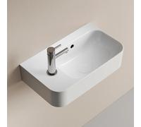 EMKE Lavabo Suspendido Blanco Brillante 45,5 x 27 x 15 mm, Lavamanos Rectangular de Pared Fondo Reducido, Pica de Cerámica con Grifo a la Izquierda para Baño Pequeño (Solo Lavabo)