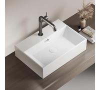 EMKE Lavabo de Diseño Moderno, Lavabo Suspendido de Cerámica de Alta con Borde Fino, Lavabo para Baño y Aseo de Invitados 515x360x130mm, Blanco, Lavabo Cuadrado, Lavabo de Encimera