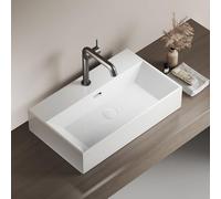 EMKE Lavabo de Diseño Moderno, Lavabo Suspendido de Cerámica de Alta con Borde Fino, Lavabo para Baño y Aseo de Invitados 600x360x130mm, Blanco, Lavabo Cuadrado, Lavabo de Encimera