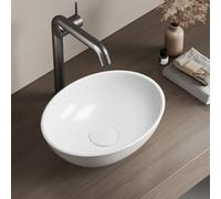 EMKE Lavabo Ovalado para Sobreponer 35 × 27 × 11 cm, Lavabo de Cerámica para Baño y Aseo de Invitados, Lavabo Blanco