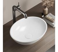 EMKE Lavamanos Ovalado para Sobreponer 41.5 × 33.5 × 13 cm, Lavabo de Cerámica para Baño y Aseo de Invitados, Lavabo Blanco