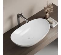 EMKE Lavamanos Ovalado para Sobreponer 61.5 × 36 × 15.5 cm, Lavabo de Cerámica para Baño y Aseo de Invitados, Lavabo Blanco