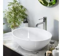 EMKE Lavamanos sobre encimera de baño, Ovalado, 350 x 270 x 110 mm, Lavabo sobre encimera en cerámica, Blanco brillante, Lavabo para baño y aseo