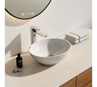 EMKE Lavamanos sobre encimera de baño, Rectangular, 400 x 330 x 145 mm, Lavabo sobre encimera en cerámica, Blanco brillante, Lavabo para baño y aseo