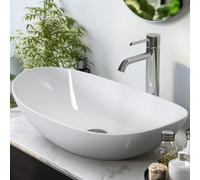 EMKE Lavamanos sobre encimera de baño, Rectangular, 615 x 360 x 155 mm, Lavabo sobre encimera en cerámica, Blanco brillante, Lavabo para baño y aseo