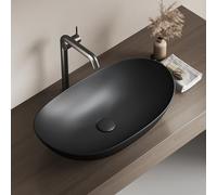 EMKE Lavabo Sobre Encimera Ovalado 61.5 × 36 × 15.5 Cm, Lavabo De Cerámica Para Baño Y WC De Invitados, Lavabo Negro Mate