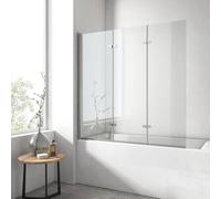 EMKE Mampara bañera plegable 130 x 140 cm, 3 paneles plegable, mamparas de bañera de cristal de seguridad de 6 mm, giro de 180°, estilo industrial,Revestimiento nano fácil de limpiar（Sin marco）