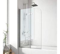 EMKE Mampara de bañera plegable 100x140cm, 2 hojas pivotantes, mampara bañera de cristal de seguridad de 6 mm, Giratorio 180°,Color Cromo,Revestimiento nano fácil de limpiar