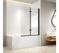 EMKE Mampara de bañera plegable 110x140cm, 2 hojas pivotantes, mampara bañera de cristal de seguridad de 6 mm, Giratorio 180°,Borde negro de style industriel,Revestimiento nano fácil de limpiar