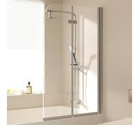 EMKE Mampara de ducha para bañera, 100 x 140 cm, accesorio plegable de 2 piezas, mampara de ducha para bañera, pared plegable de 6 mm, cristal de seguridad