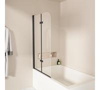 EMKE Mampara de ducha para bañera, 100 x 140 cm, color negro, 2 piezas, plegable, con cristal templado de seguridad de 6 mm, accesorio para bañera, pared plegable, mampara de ducha de cristal