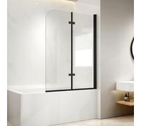 EMKE Mampara de ducha para bañera, 100 x 140 cm, color negro, accesorio de 2 piezas, plegable, mampara de ducha para bañera, mampara plegable de 6 mm, cristal de seguridad