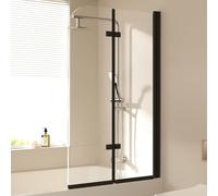 EMKE Mampara de ducha para bañera, 100 x 140 cm, color negro, accesorio plegable de 2 piezas, mampara de ducha para bañera, pared plegable de 6 mm, cristal de seguridad