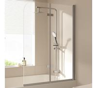 EMKE Mampara de ducha para bañera, 110 x 140 cm, accesorio plegable de 2 piezas, mampara de ducha para bañera, pared plegable de 6 mm, cristal de seguridad