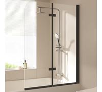 EMKE Mampara de ducha para bañera, 110 x 140 cm, color negro, accesorio plegable de 2 piezas, mampara de ducha para bañera, pared plegable de 6 mm, cristal de seguridad