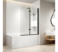 EMKE Mampara de ducha para bañera, 120 x 140 cm, color negro, 2 piezas, plegable, mampara de ducha para bañera, mampara de ducha de 6 mm, cristal de seguridad
