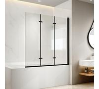 EMKE Mampara de ducha para bañera, 120 x 140 cm, color negro, accesorio de 3 piezas, plegable, mampara de ducha para bañera, mampara plegable de 6 mm, cristal de seguridad