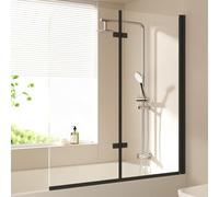 EMKE Mampara de ducha para bañera, 120 x 140 cm, color negro, accesorio plegable de 2 piezas, mampara de ducha para bañera, pared plegable de 6 mm, cristal de seguridad
