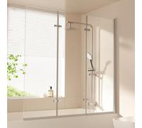 EMKE Mampara de ducha para bañera (130 x 140 cm, plegable, 3 piezas) | Cristal de seguridad de 6 mm, revestimiento nano en ambos lados, impermeable, fácil de limpiar, marco de aluminio
