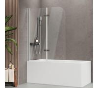 EMKE Mampara de ducha para bañera de 110 x 140 cm, 2 piezas, plegable, 6 mm, vidrio de seguridad templado de 6 mm, giratorio 180°, orientable en interior y exterior, función de elevación y descenso