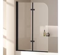 EMKE Mampara de ducha para bañera de 110 x 140 cm, 2 piezas, plegable, con cristal templado de seguridad de 6 mm, accesorio para bañera plegable, mampara de ducha plegable