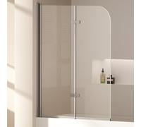 EMKE Mampara de ducha para bañera de 110 x 140 cm, 2 piezas, plegable, con cristal templado de seguridad de 6 mm, accesorio para bañera, pared plegable, mampara de ducha plegable