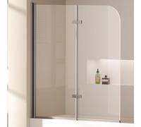 EMKE Mampara de ducha para bañera de 120 x 140 cm, 2 piezas, plegable, con cristal templado de seguridad de 6 mm, accesorio para bañera, pared plegable, mampara de ducha plegable