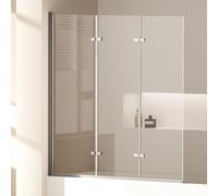 EMKE Mampara de ducha para bañera de 120 x 140 cm, 3 piezas, plegable, con cristal templado de seguridad de 6 mm, accesorio para bañera, pared plegable, mampara de ducha plegable
