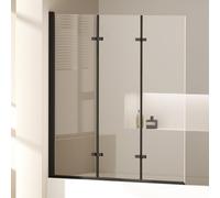 EMKE Mampara de ducha para bañera de 120 x 140 cm, 3 piezas, plegable, con cristal templado de seguridad de 6 mm, accesorio para bañera plegable, mampara de ducha plegable
