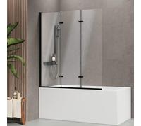 EMKE Mampara de ducha para bañera de 120 x 140 cm, 3 piezas, plegable, giratorio 180°, accesorio para bañera, mampara de ducha plegable, mampara de ducha de 6 mm, cristal de seguridad templado fácil