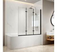 EMKE Mampara de ducha para bañera de 120 x 140 cm, 3 piezas, plegable, mampara de ducha para bañera, mampara de ducha de 6 mm, cristal de seguridad
