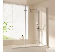 EMKE Mampara de ducha para bañera de 120 x 140 cm, accesorio de 3 piezas, plegable, mampara de ducha para bañera, pared plegable de 6 mm, cristal de seguridad