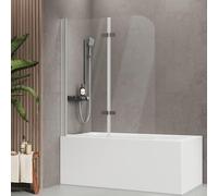 EMKE Mampara de ducha para bañera de 120 x 140 cm (ancho x alto), 2 piezas, plegable, 6 mm, vidrio de seguridad ESG, giratorio 180°, orientable en el interior y en el exterior, fácil de limpiar