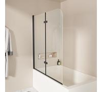 EMKE Mampara de ducha para bañera de 120 x 140 cm, color negro, 2 piezas, plegable, con cristal templado de seguridad de 6 mm, accesorio para bañera, pared plegable, mampara de ducha de cristal