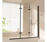 EMKE Mampara de ducha para bañera de 120 x 140 cm, color negro, 3 piezas, plegable, mampara de ducha para bañera, pared plegable de 6 mm, cristal de seguridad