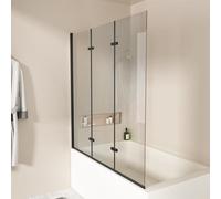 EMKE Mampara de ducha para bañera de 130 x 140 cm, 3 piezas, plegable, con cristal templado de seguridad de 6 mm, accesorio para bañera plegable, mampara de ducha plegable