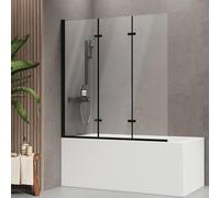 EMKE Mampara de ducha para bañera de 130 x 140 cm, 3 piezas, plegable, giratorio 180°, accesorio para bañera plegable, mampara de ducha de 6 mm, cristal de seguridad templado fácil de limpiar