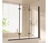 EMKE Mampara de ducha para bañera de 130 x 140 cm, color negro, 3 piezas, plegable, mampara de ducha para bañera, pared plegable de 6 mm, cristal de seguridad