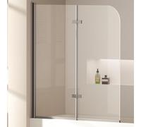 EMKE Panel de ducha para bañera 120x140 cm, mampara de bañera plegable de 2 partes, panel de bañera de vidrio de seguridad de 6 mm, separación de ducha para bañera, fácil de limpiar
