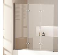 EMKE Panel de ducha para bañera 130x140 cm, mampara de bañera plegable de 3 piezas, separación de ducha para bañera, panel de bañera de vidrio de seguridad de 6 mm, fácil de limpiar
