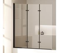 EMKE Panel de ducha para bañera 130x140 cm, marco negro, mampara de bañera plegable de 3 piezas, separación de ducha para bañera, panel de bañera de vidrio de seguridad de 6 mm, fácil de limpiar
