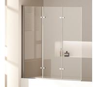 EMKE Panel de ducha para bañera de 120 x 140 cm, protector de cristal de seguridad para bañera de 3 piezas, separador de ducha para bañera, panel de cristal de seguridad de 6 mm, fácil de limpiar