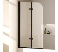 EMKE - Pared de ducha para bañera, 100 x 140 cm, marco negro, protector de bañera plegable de 2 partes, pared de baño de cristal de seguridad de 6 mm, separación de ducha para bañera, fácil de limpiar