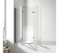 EMKE - Pared de ducha para bañera (130 x 140 cm, cristal de seguridad, plegable, 3 piezas, para bañera, pared de ducha plegable, 6 mm