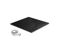 EMKE Plato de ducha con sifón 90 x 90 cm, plato de ducha antideslizante SMC, bandeja de ducha plana de 2,6 cm de altura, con cubierta recortable y desagüe de 90 mm, color negro